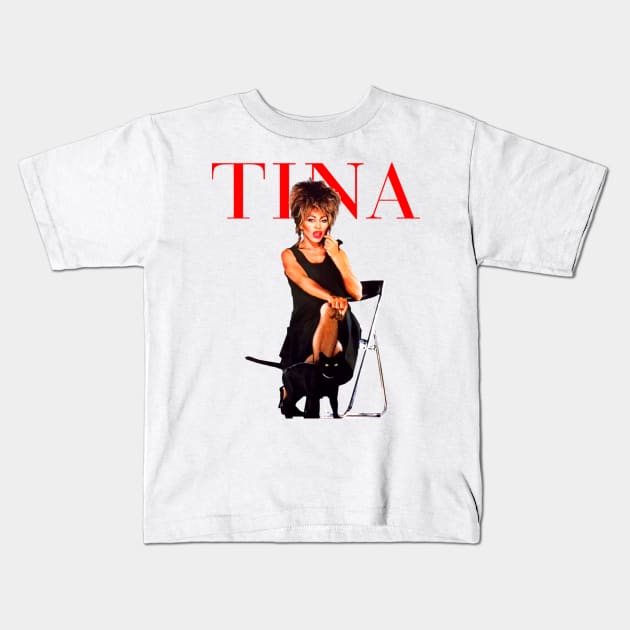 Retro Tina Turner With Cat Kids T-Shirt by Native Culture